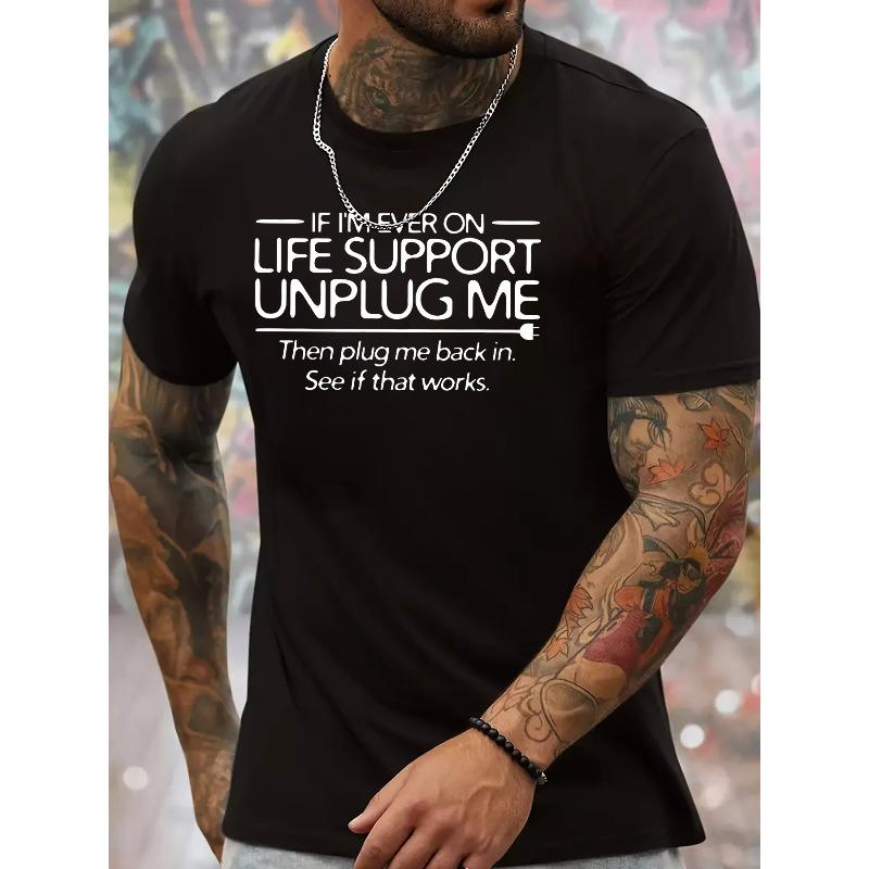 

Европейские размеры LIFE SUPPORT UNPLUG ME, Мужская футболка с коротким рукавом и круглым вырезом, Модный креативный принт, Повседневная удобная легкая футболка S чёрный