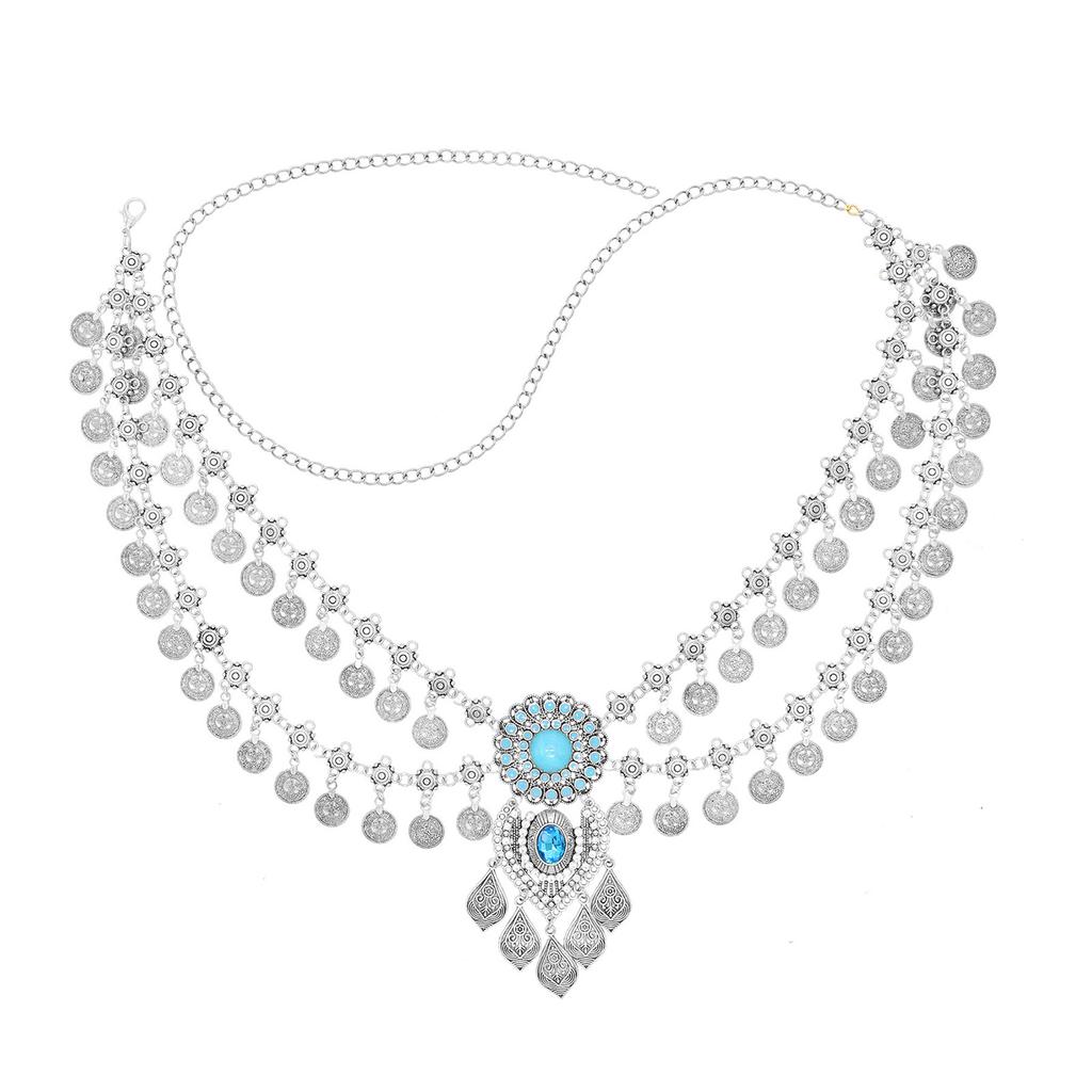 Retro Chain Belt Multi Layer Waist Chain with Coin and Fringe Designing for Belly Dance Costumes and Party Outfits