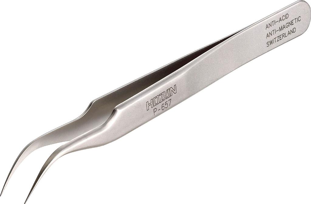 HOZAN Precision Fully 120mm 8mm Curved Tweezers, Non-Magnetic, Long, Opening, 0.2mm Tip, Tip, P-657