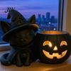 Cute Halloween Crafts Black Cat Pumpkin Candlestick, 3D Printed Witch Candle Hollow Light Holder with Tealight Cup, Spooky Tabletop Decor for