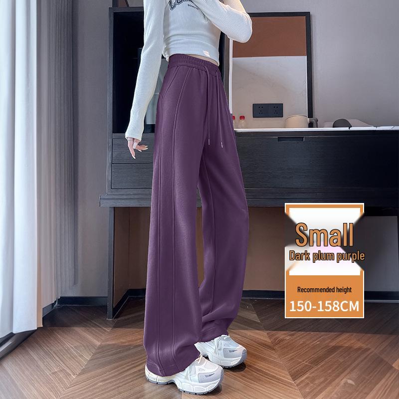 Women's Petite Velvet-Lined Wide-Leg Sweatpants, Straight-Leg Style, Height-Enhancing, 2025 Autumn/Winter Collection.