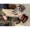 2025 Autumn and Winter New Korean Version Woolen Shallow Mouth Single Shoes with Wool Pads One Word with Plush Wool Shoes Mary Jane Shoes