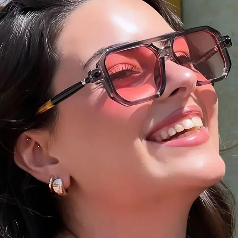Retro Chic Women's Square Fashion Glasses with Pink Lenses for Everyday Fashion Beach Outings & Casual Wear Trendy Eyewear