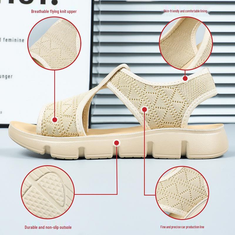 Women's 2025 Summer Breathable Wedge Sandals - Thick Sole, Mesh, Flat Bottom, Casual Half Slippers
