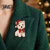 Holiday Party Accessory 1/2Pcs Christmas Yorkshire Terrier Dog Brooch, Santa Hat Puppy Lapel Pin with Rhinestones Rhinestones, Animal Badge for Coats