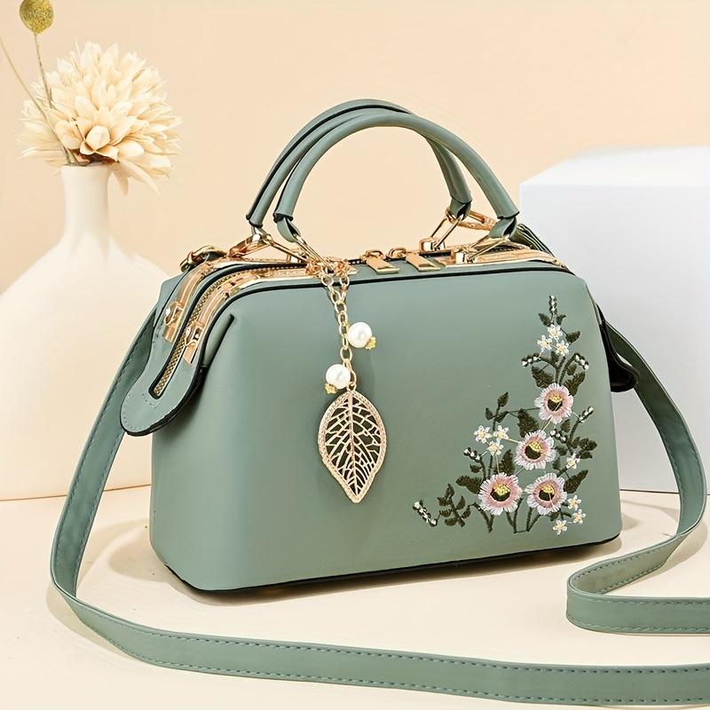 Small Elegant Floral Handbag Fashion Elegant Floral Embroidered Handbag For Women Shoulder Crossbody Bag Polyester Lined With Zipper Closure