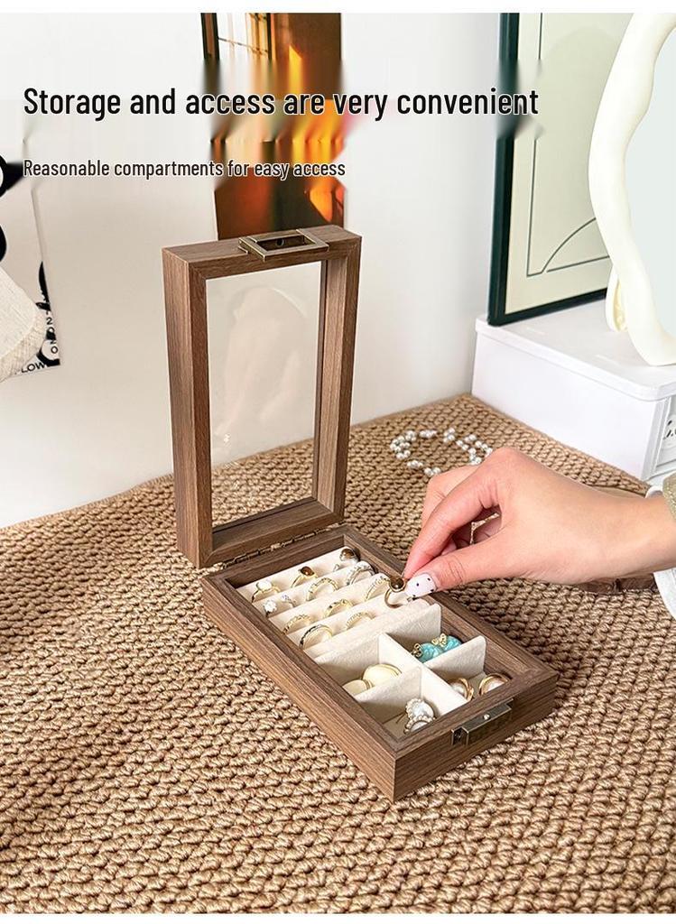Compact Jewelry Storage Box: Solid Wood Black Walnut Display Stand for Necklaces, Earrings, Studs, Rings, and Bracelets.