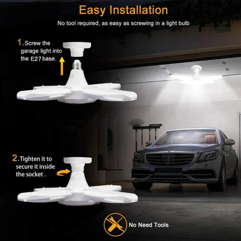 E27 LED Light Garage Lights 3800LM Led Garage Ceiling Lights Deformable Led Garage Lights With 4 Ajustable Panels