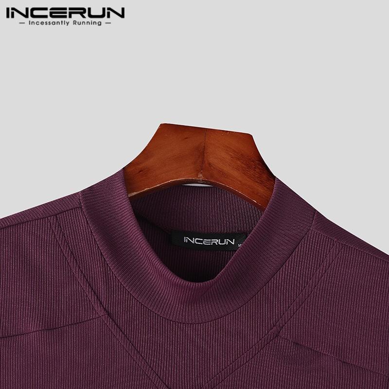 INCERUN Summer Men Mockneck Sleeveless Zipper Up Rib Tank Tops Slim Racerback T-shirts