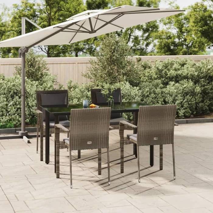 VidaXL Mobilier à dîner de jardin et coussins 5 pcs noir et gris 3185115