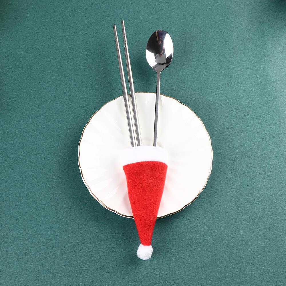 10PCS/Set Tableware Holder Red Santa Hat Spoon Fork Bags Christmas Hat Cutlery Bag Silverware