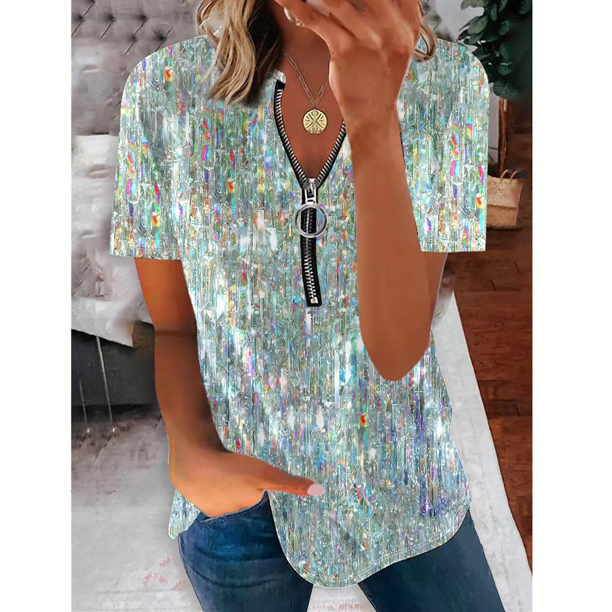 

Женская летняя модная футболка с коротким рукавом и застежкой-молнией большого размера 5XL разноцветный