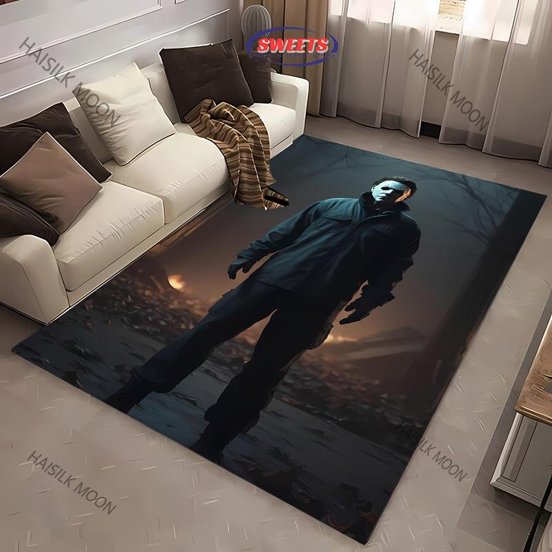 1PC Halloween Horror Carpet M-Michael M-Myers Theme Rugs for Living Rooms Bedroom Entrance Door Decor Non-slip All Seasons Mat