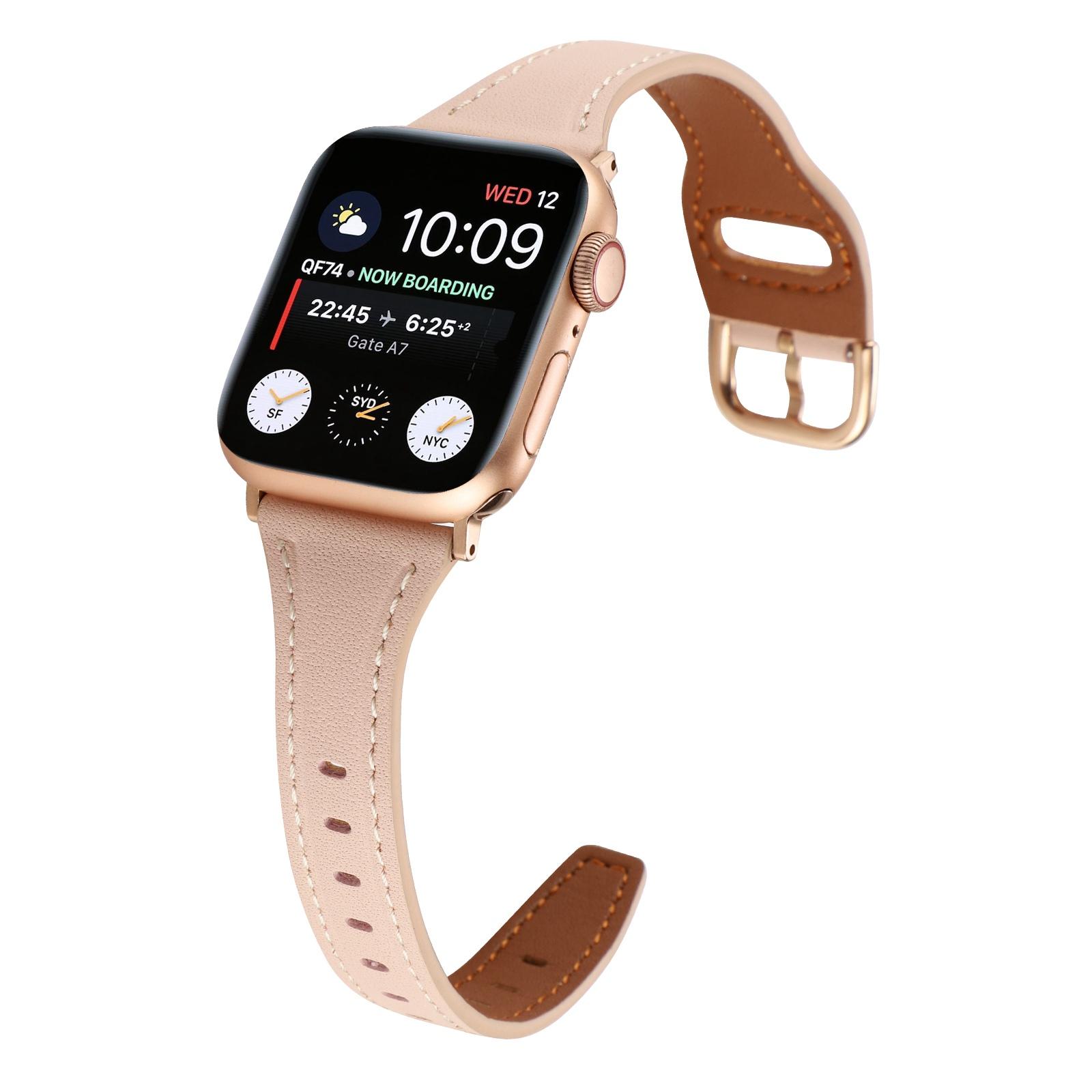 

For Apple Watch Series 10 42mm/9 8 7 41mm/6 5 4 SE SE (2022) SE (2023) 40mm/3 2 1 38mm T-Shaped Watch Strap Genuine Leather Wrist Band Pink