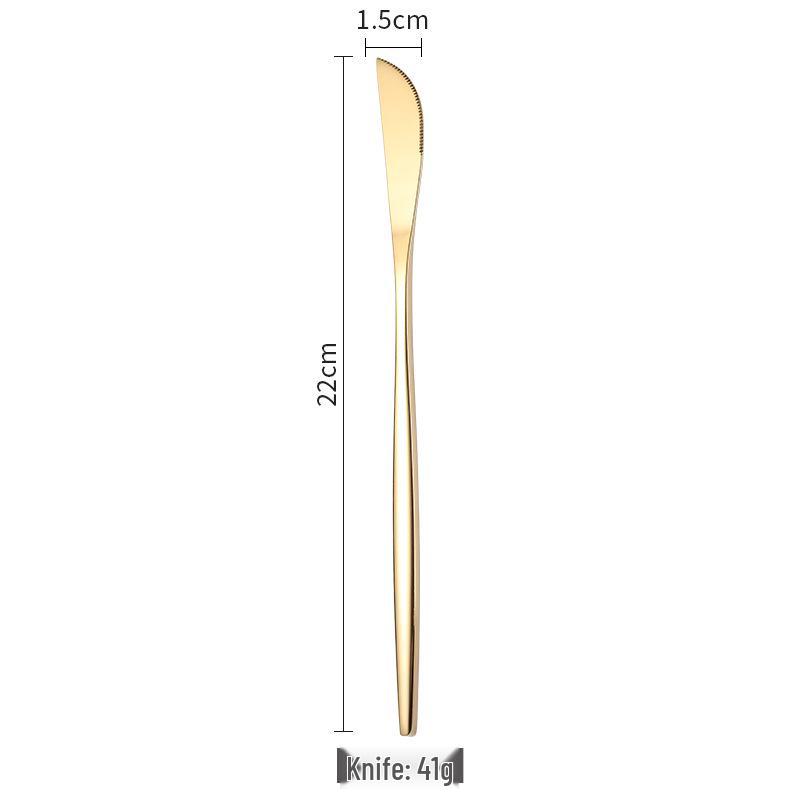 Portugal Gold Stainless Steel Cutlery Set: Four-Piece Knife, Fork, and Spoon Set for Steaks.