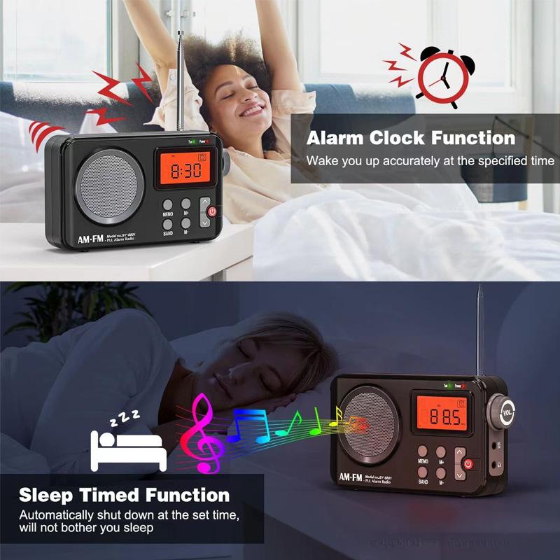 Tragbares Radio FM & AMLCD-Bildschirm unterstützt 5-V-Eingang Bass AM-Radio Timer Alarm Timer Abschaltung Speicher Frequenz Programm Weiß & Schwarz