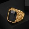 Vintage Carved Pattern Domineering Mens Rings Black Square Zircon Gold Tone Personality Fashion Jewelry Accessories