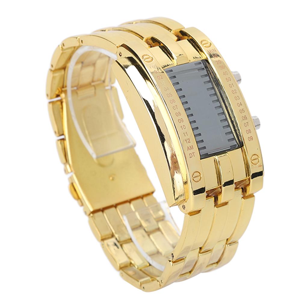Men s Watch Fashion Exquisite Waterproof Alloy Men s LED Watch with Binary Time Mode Display(Men s Gold )