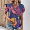Women's Fashion T-shirts, V-neck Tops, Floral Print T-shirt, Women's Short Sleeve Top, Casual T-shirts, Summer Oversized Clothes
