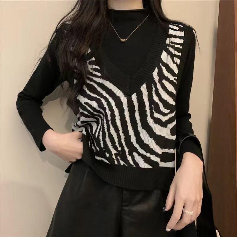 Retro Zebra Sweater Vest Women 2023 Spring and Autumn Korean Version Foreigner Loose Sweater Tank Knitted Vest Pullover Female