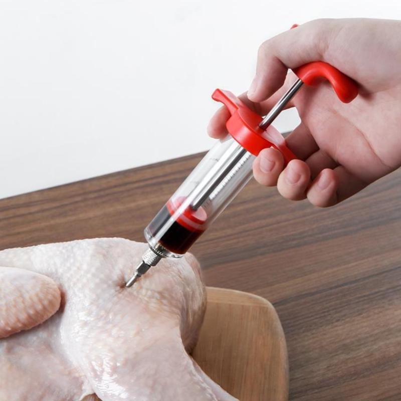 Siringa Iniettore per Carne con 3 Aghi Iniettori per Marinata per Kit Iniettore Tacchino Griglia BBQ Iniettore di Sapore per Marinata Strumenti da Cucina