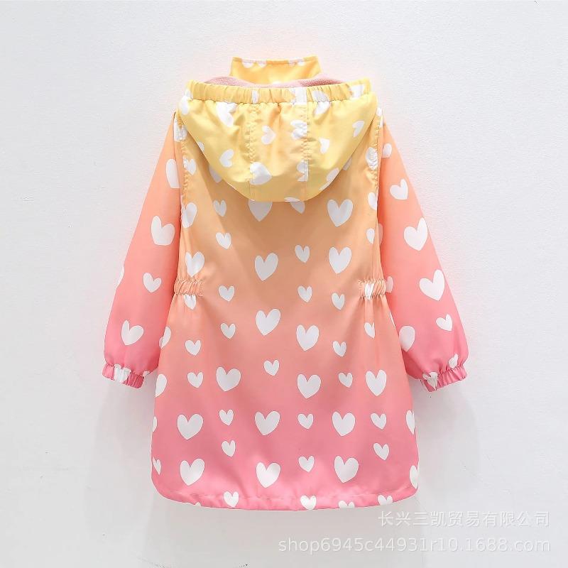 Autumn Girls Jacket Floral Fashion Windbreaker Coat Hooded Zipper Girls Outerwear Gifts Kids Clothes