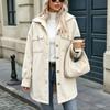 Giacca Cardigan da Donna con Cappuccio in Velluto a Coste Manica Lunga Monopetto con Tasche per Autunno Inverno