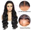 Women's front lace chemical fiber headgear black medium-parted long straight hair large waves ready-made wig