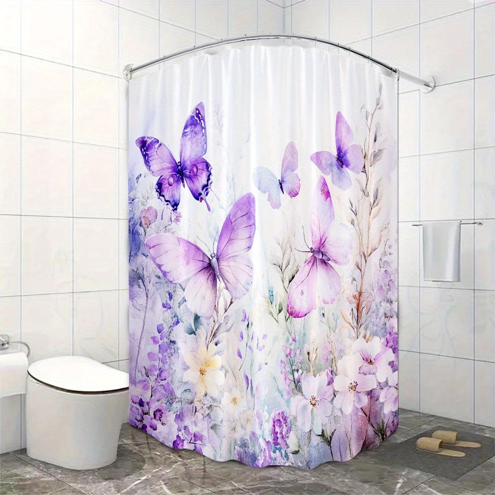 Watercolor Butterfly Shower Curtain - Waterproof And Anti Mold, Purple Flower Design, Elegant And Romantic Bathroom Decoration