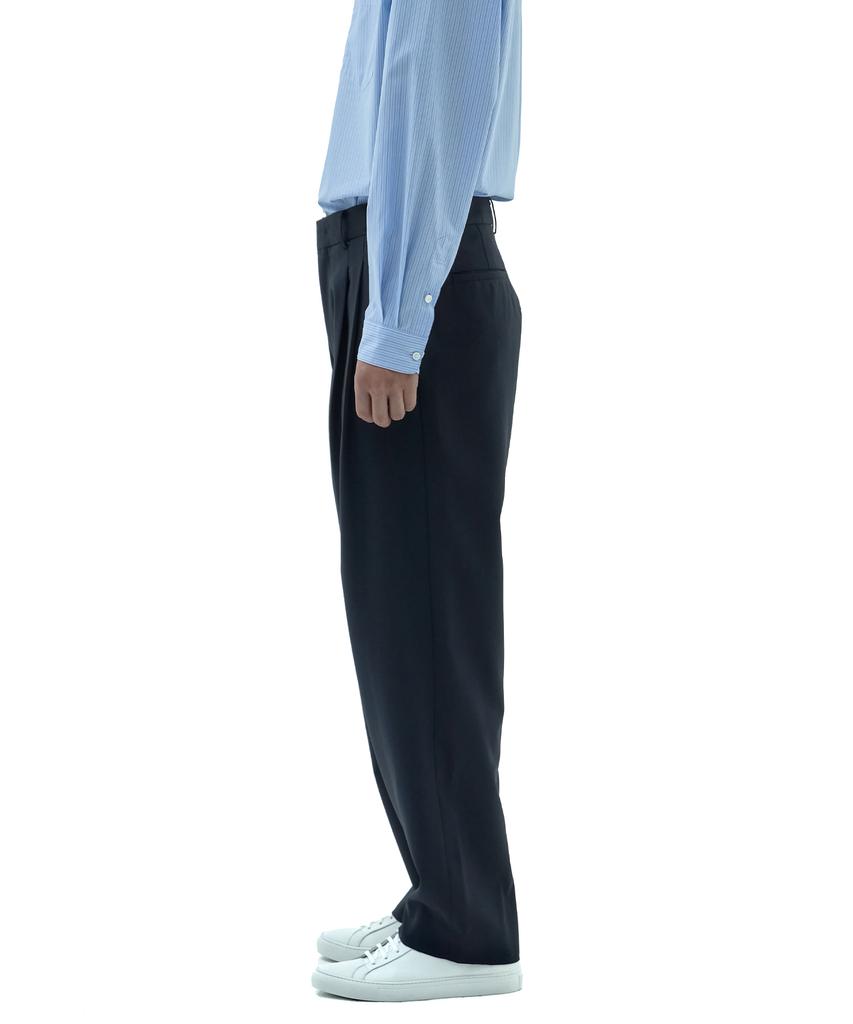 Neibieol Tropical Wool Double-Pleat Wide Pants - Deep Navy