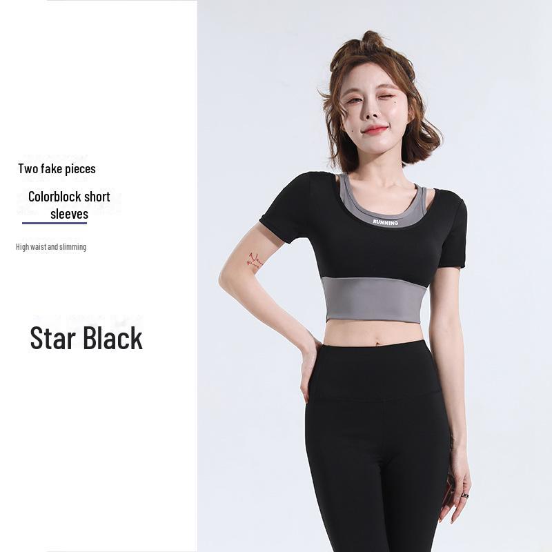 New Color Match Quick-Dry Bra-Free Yoga & Pilates Fitness Suit - Women's Short-Sleeved Two-Piece