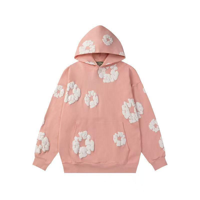 Autumn Men Black Floral Print Hooded Casual Sweatshirt Hoodie