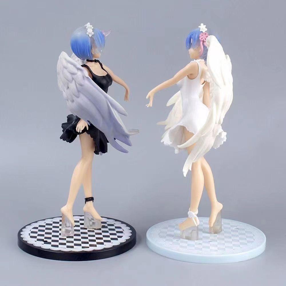 Anime Re:0 Figure Rem Action Figures PVC Angel Remu Figurine Desktop Ornaments White Angel Dress Remu Look Up Figure Toys Gifts