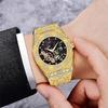 Men's Hip Hop Quartz Watch with Diamond-Set Alloy Band, Trendy and Cool with Calendar Feature.