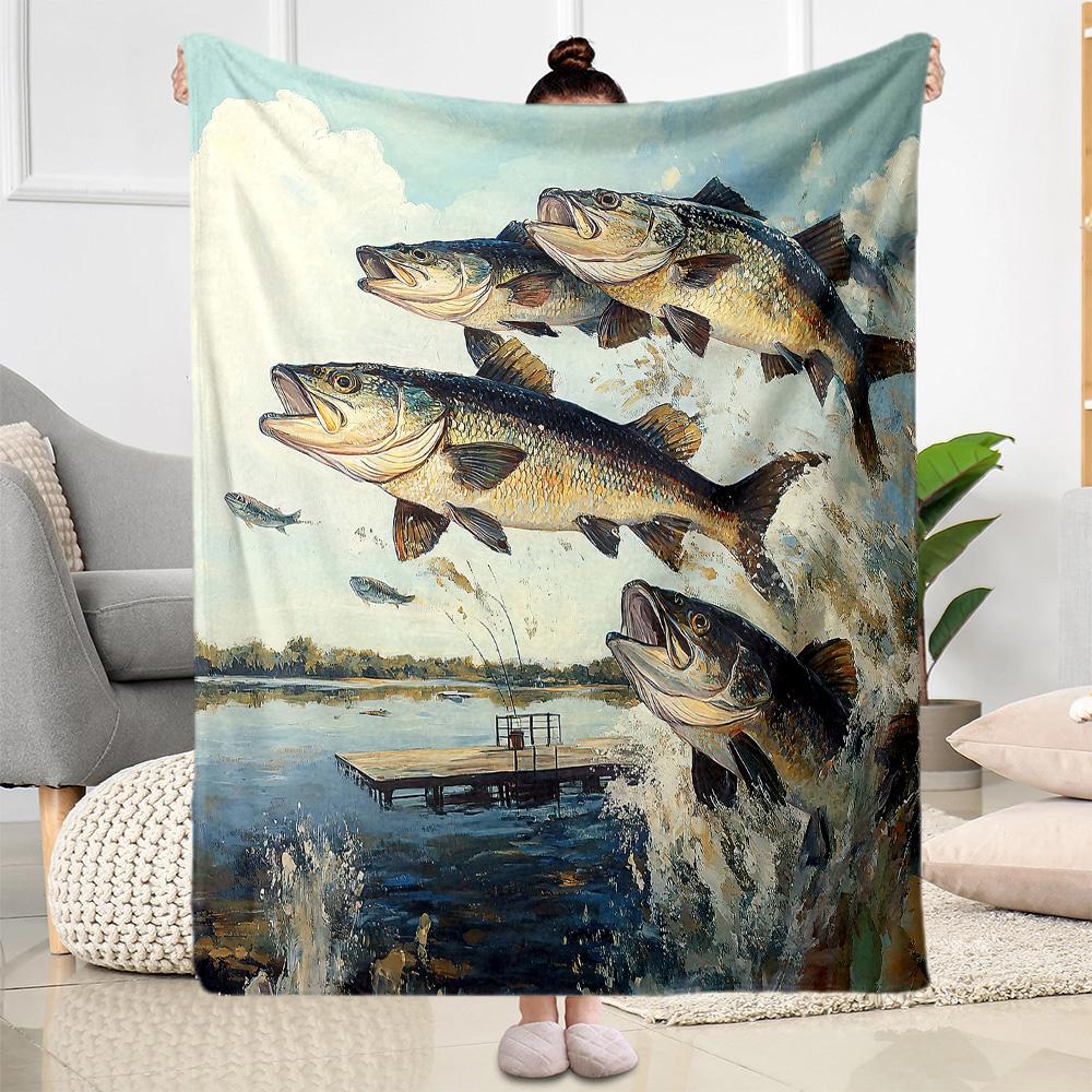Fish Art Blanket Warmthful Decor Perfect for Office Chair Bed Sofa for All Occasions Modern Style Ideal Gift For Birthday Valentine'S Day