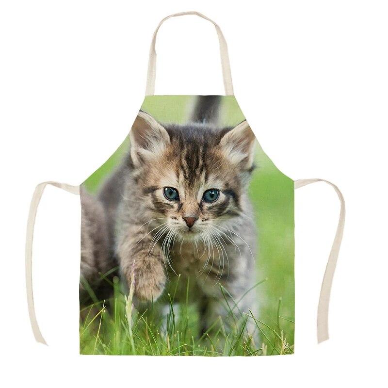 Cute Cat Print Kitchen Apron Sleeveless Linen Cooking Apron Adult Women Men Home Cleaning Baking Accessories Easy Clean Bibs