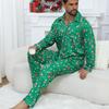 Set Pijamale Bărbați Mărimi Mari Crăciun Verde - Bluză cu Mânecă Lungă și Pantaloni pentru Toamnă/Iarnă