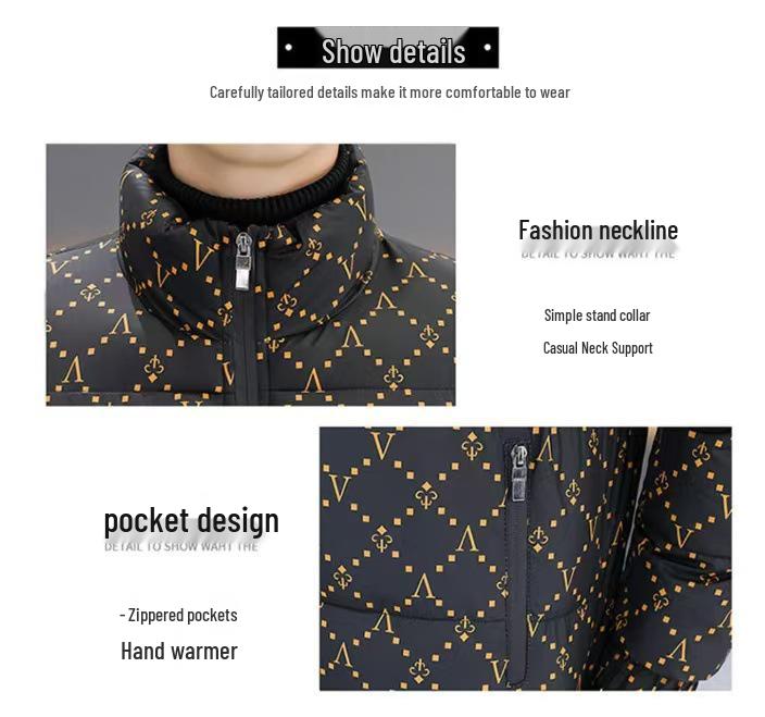 2026 Herren Trendige Stehkragen Daunenjacke mit Allover-Print - Dicke, Warme, Winddichte, Kältebeständige Oberbekleidung