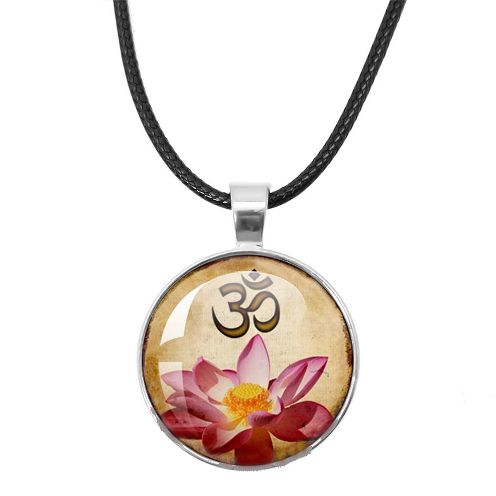 New Necklace Mandala Art Picture Rope Chain Glass Pendant Necklaces Sacred Geometry Yoga Om Fashion Jewelry Gift