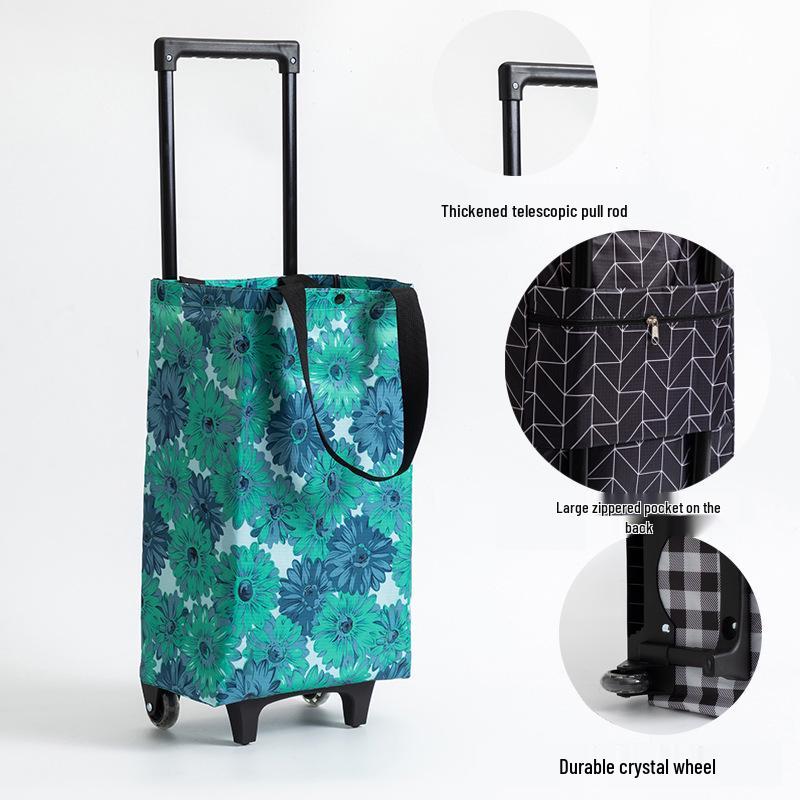 Waterproof Foldable Stair-Climbing Grocery Trolley with Double Layer Insulation