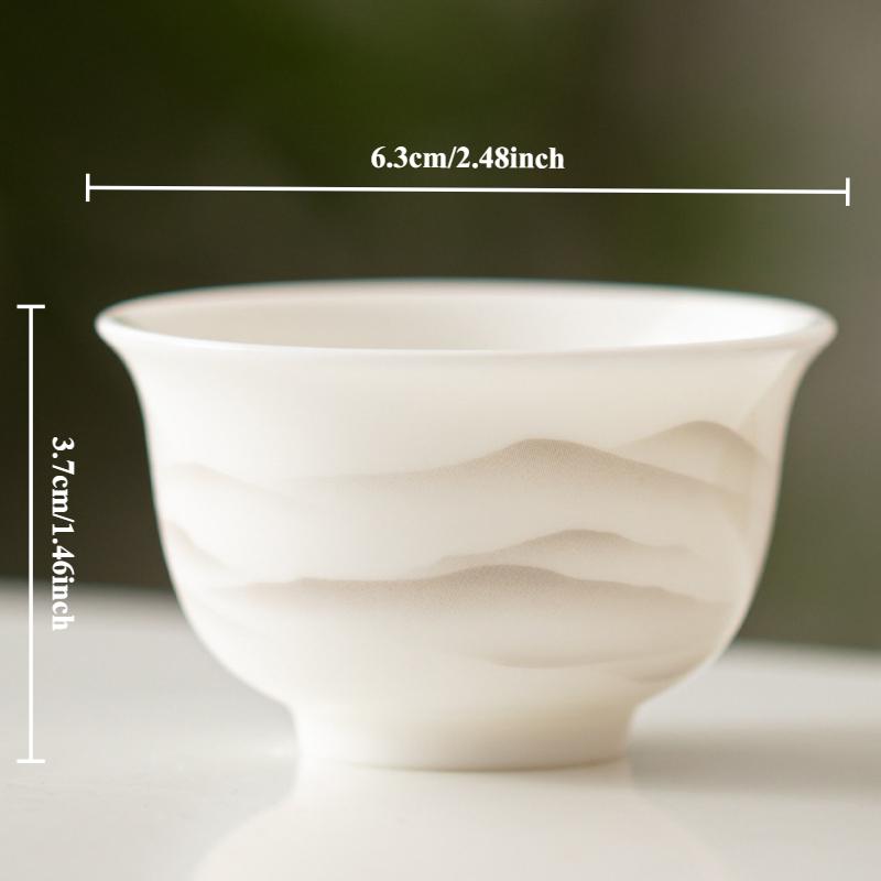 

5-1pcs Mutton-fat jade porcelain Teacup Ink Mountain Master Cup Small Tasting Tea Bowl Arhat Personal Mug Zen Kung Fu Teaware 1PC