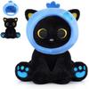 Black Cat Plush Toy with Blueberry Hood, Cat Plush Toy with Removable Hood, Cuddly Toy Gift for Birthdays, Halloween, Christmas