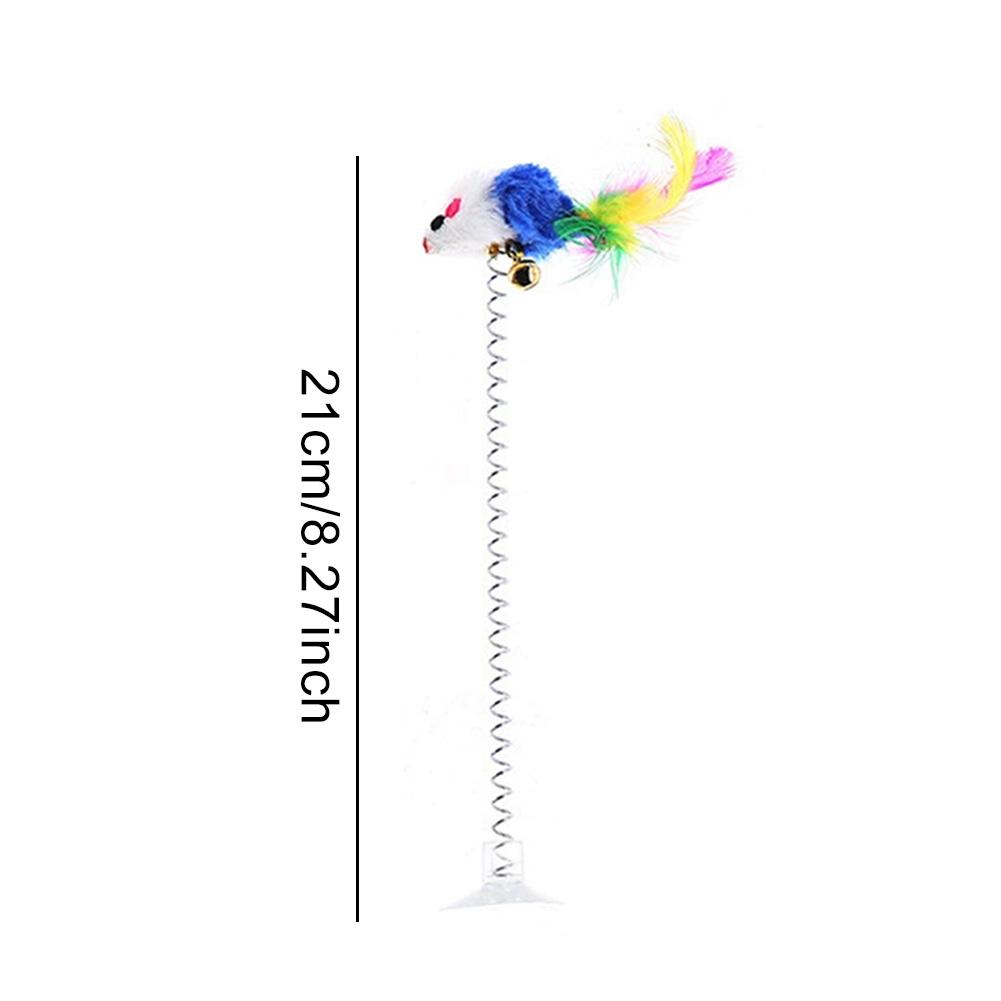 1/5PC Suction Cup Spring Mouse Cartoon Pet Cat Toy Stick Feather Rod Mouse Toy with Mini Bell Cat Catcher Teaser Interactive Cat