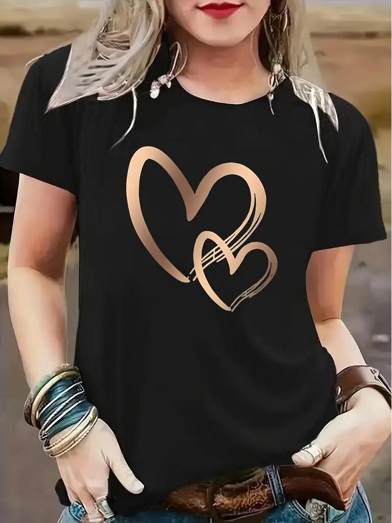 Valentinstag Herz Rundhals Damen Kurzarm Oberteil - Kostenloser Versand