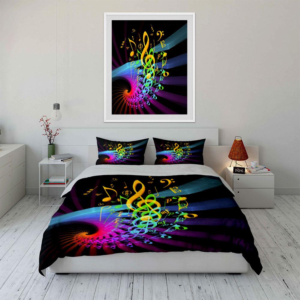 Colorful Musical Notes Art Set Multiple Sizes Kid'S And Adults' Bedroom Exquisite 3Pc Bedding Set, Gift