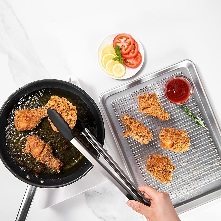 4ks Multifunkční nerezové a silikonové servírovací kleště na grilování, ovoce, chléb, steak a dezert - Protiskluzové a odolné kuchyňské náčiní