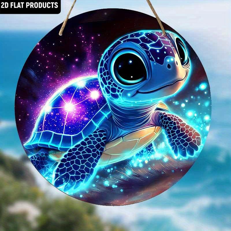 Galaxy Sea Turtle Wooden Sign, Charming Round Sign for Front Door, Wall Hanging Decor - Ideal Coastal & Space Themed Gift for Ocean Lovers