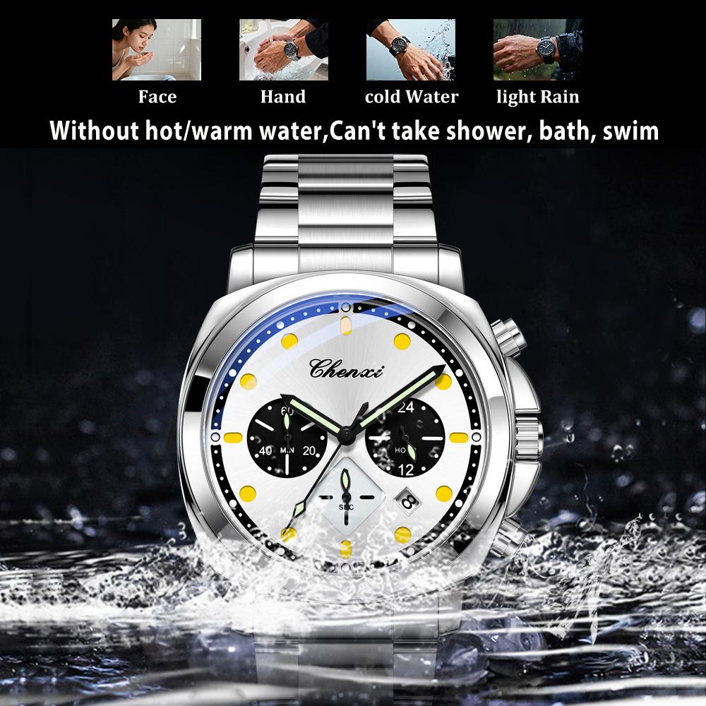 Mens Watch Square Dial Fashion Quartz Wrist Watches Multifunctional Chronograph Waterproof Luminous Gifts Box