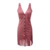 Deep V-strap Sexy Tassel Dress Fashion Summer Sleeveless Party Slim Fit Short Dress Streetwear Elegant Buttons Solid Color Casual Clothing