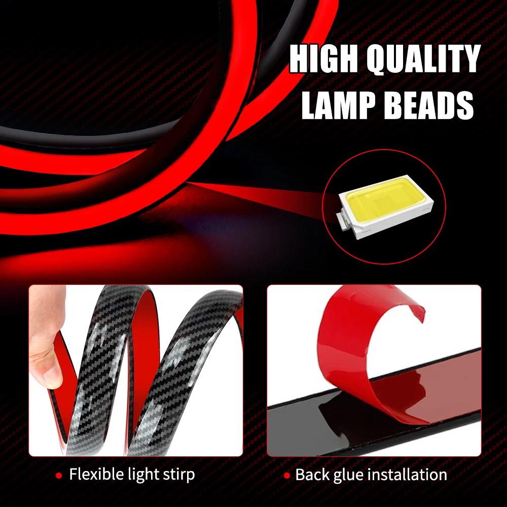 120 cm LED Spoiler Auto Licht Für Universellen Heckflügel Schwarze Kohlefaser Die 3. Rückleuchten LED Bremslicht 12V